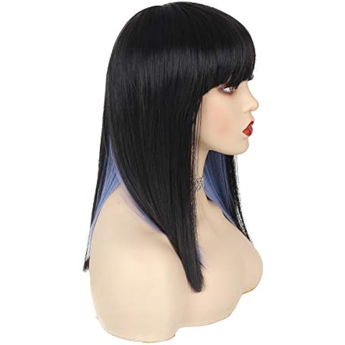 DILLARDS Swiking Black Mix Blue Bob Short Straight Wig With Bangs For Women Natural Flat Bangs Synthetic Fiber Hair Heat Resistant For Daily Cosplay Party Wear - Image 4